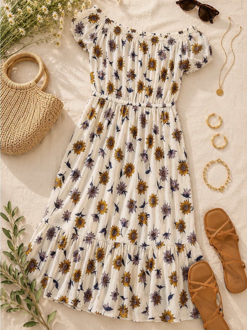 Old Navy Floral Off Shoulder Midi Dress Boho Summer Medium